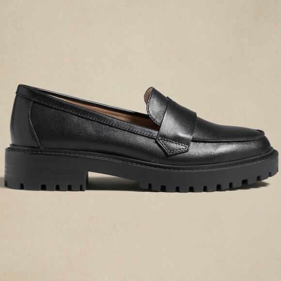 Banana Republic Factory Shoes - NEW Banana Republic Leather Lug Sole Loafer Black 10
